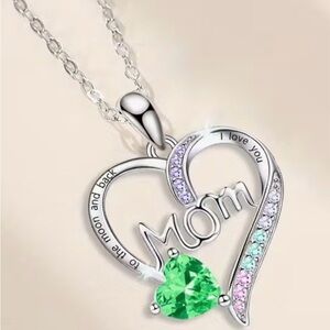 Silver Heart Pendant Necklace with Green and Purple Stones